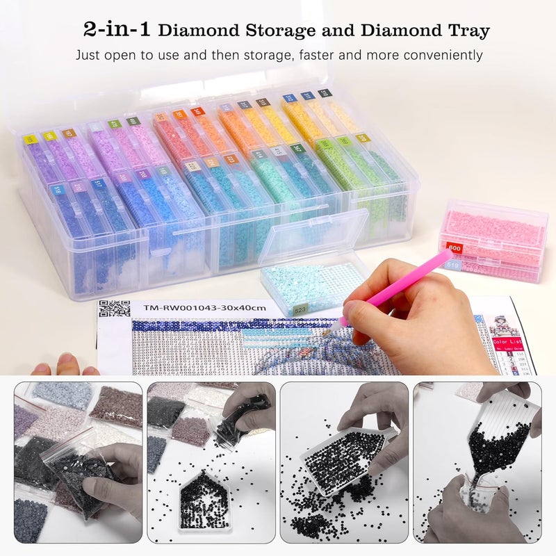 PP OPOUNT 30PCS 2-in-1 Diamond Art Storage Trays with Lids, Convex Bottom Diamond Painting Storage Organizer Set, Spill-Proof DIY Craft Supplies for Sorting & Line-Up, Perfect ChristmasGift for Crafters - Image 4